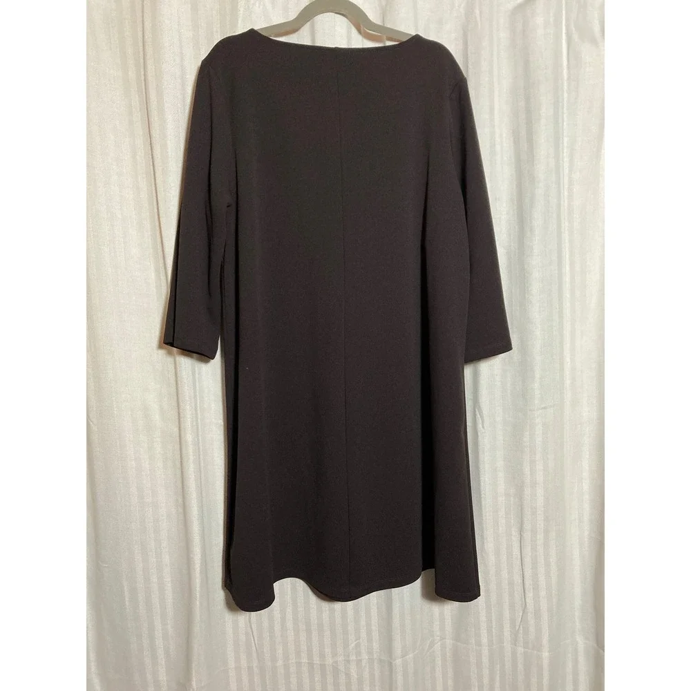 Nina Leonard Women 2X Chocolate Brown Faux Pearl 3/4 Sleeve Stretch Shift Dress